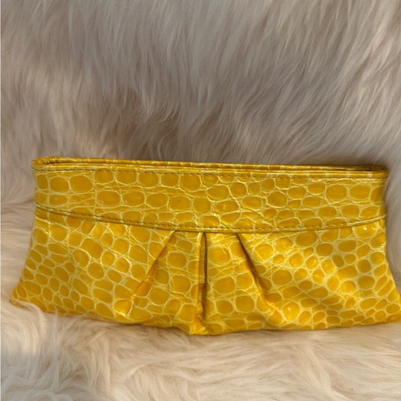 Lauren Merkin Handbags - Lauren Merkin Sunny Yellow patent leather Croc Embossed Clutch